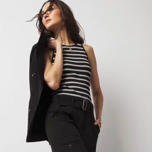 White House Black Market   white and black ribbed tank-Large